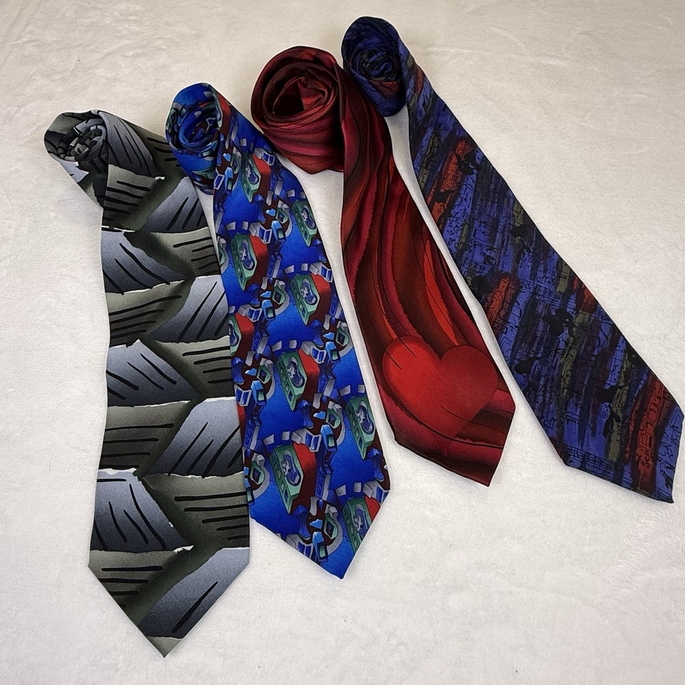 Lot of 4 J Garcia Silk‎ Neckties Abstract Art Limited Edition Men's Tie Bundle